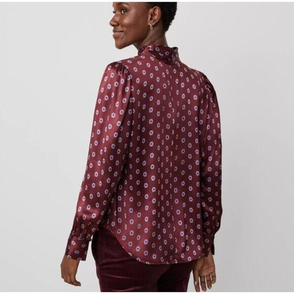 Ann Taylor Studio Collection Silk Tile Print Mock Neck Top Medium - Picture 2 of 12